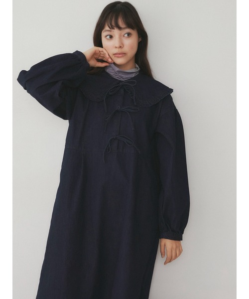 merry jenny（メリージェニー）の「デニムリボンワンピース（ワンピース・レディース・ブラック/インディゴブルー・FREE）」の4枚目の写真