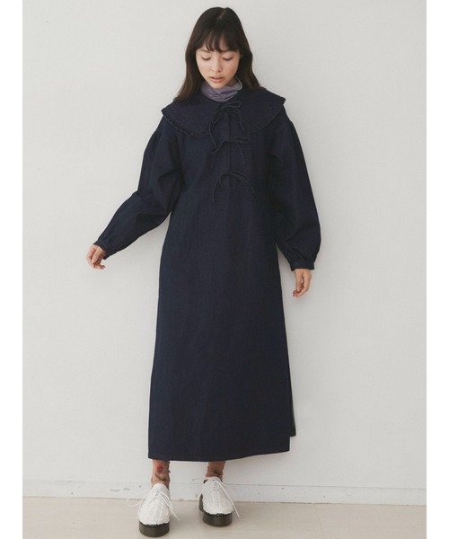 merry jenny（メリージェニー）の「デニムリボンワンピース（ワンピース・レディース・ブラック/インディゴブルー・FREE）」の5枚目の写真