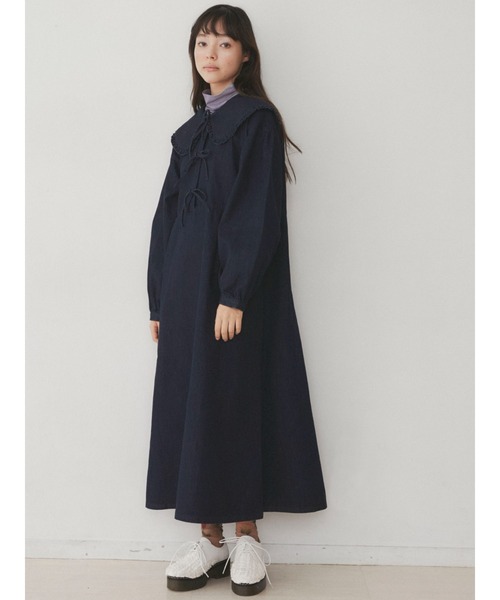 merry jenny（メリージェニー）の「デニムリボンワンピース（ワンピース・レディース・ブラック/インディゴブルー・FREE）」の6枚目の写真