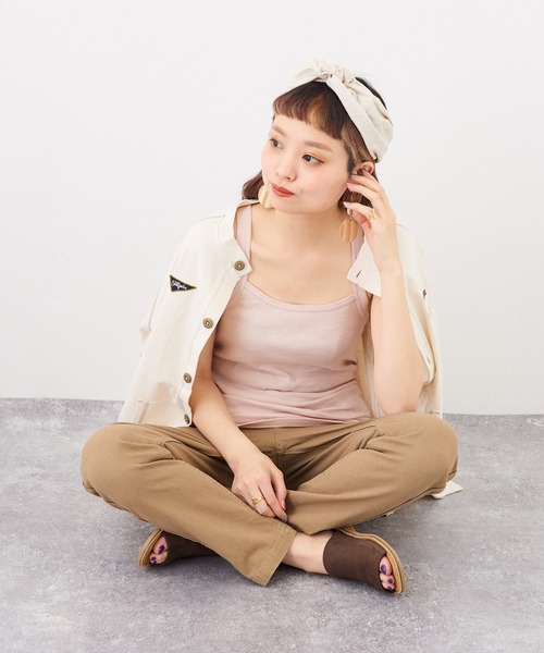 CUBE SUGAR（キューブシュガー）の「ショートスラブカットソー無地インナーキャミソール（キャミソール・レディース・ペールイエロー/ブラック/ホワイト/トップグレー/サックスブルー/ライトピンク・M）」の17枚目の写真