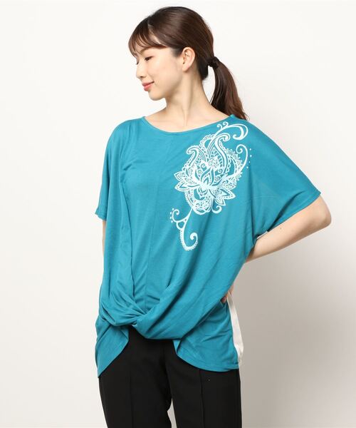 チャイハネ（チャイハネ）の「【チャイハネ】ロータスプリントトップス（Tシャツ/カットソー・レディース・ホワイト/ブラウン/レッド/ブルー・FREE）」の13枚目の写真