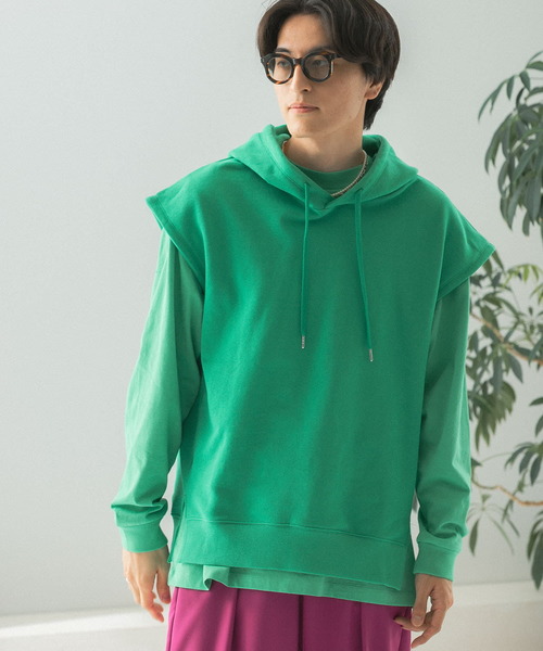 HEYUMM(ヘユム)の「裏毛オーバーサイズフーディーベスト(ベスト・レディース・ブラック/ブルー/グリーン・ONE)」の19枚目の写真