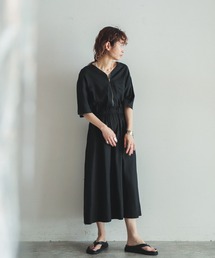 FIL DE FER リネンミックスヘリンボーン　カフタンワンピース　ベージュ FIL DE FER リネンミックスヘリンボーン カフタンワンピース