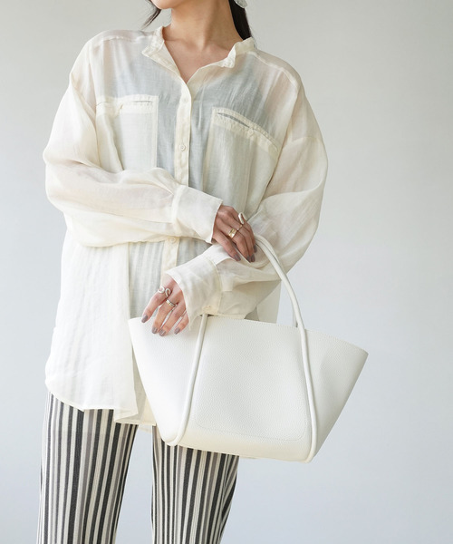 IAMUSE(アイアミューズ)の「シンプルトートバッグ S0070【IAMUSE】(トートバッグ・レディース・ホワイト/ブラック・FREE)」の2枚目の写真