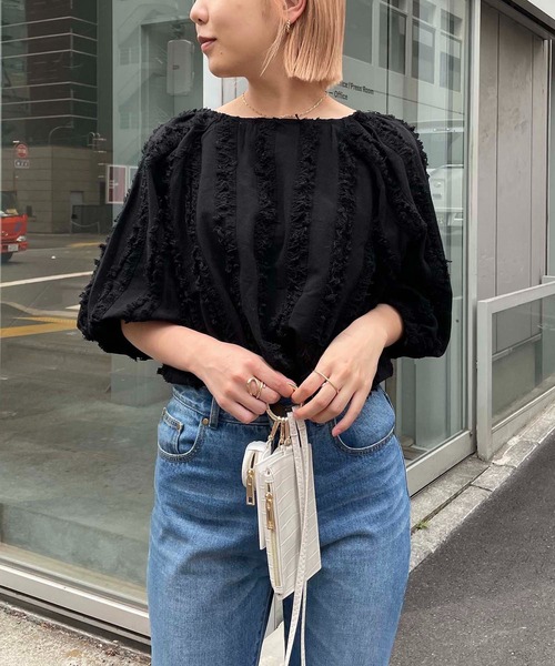 CAPRICIEUX LE'MAGE（カプリシューレマージュ）の「フリンジブラウス（シャツ/ブラウス・レディース・ホワイト/ブラック・FREE）」の5枚目の写真