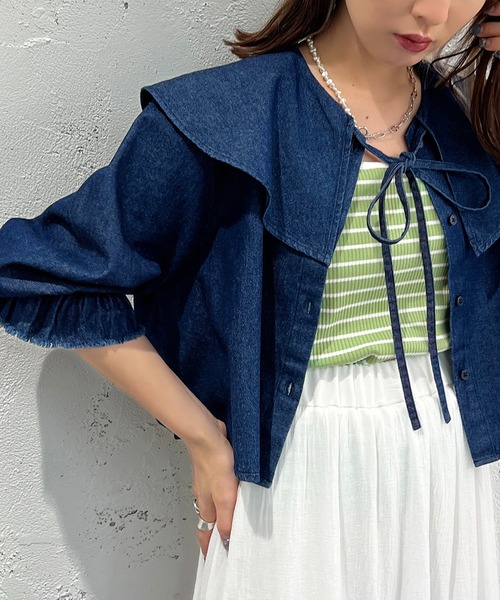 apres jour mignon(アプレジュールミニョン)の「デニムブラウス【ZOZOTOWN限定アイテム】(シャツ/ブラウス・レディース・ブルー/ダークブルー・フリー/X-LARGE)」の7枚目の写真