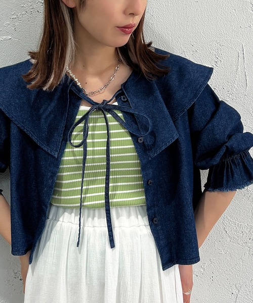 apres jour mignon(アプレジュールミニョン)の「デニムブラウス【ZOZOTOWN限定アイテム】(シャツ/ブラウス・レディース・ブルー/ダークブルー・フリー/X-LARGE)」の9枚目の写真