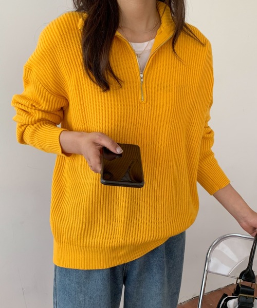ABITOKYO（アビトーキョー）の「ハーフジップハイネックニットプルオーバー（ニット/セーター・レディース・ブラック/ベージュ/ネイビー/ピンク/イエロー/ブルーグレー/チャコールグレー・FREE）」の6枚目の写真