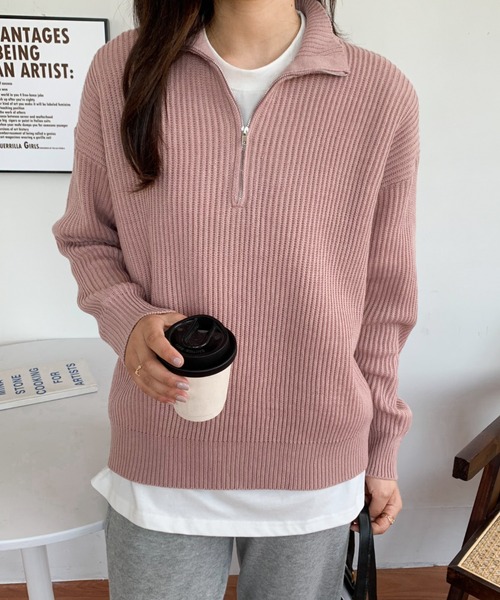 ABITOKYO（アビトーキョー）の「ハーフジップハイネックニットプルオーバー（ニット/セーター・レディース・ブラック/ベージュ/ネイビー/ピンク/イエロー/ブルーグレー/チャコールグレー・FREE）」の19枚目の写真