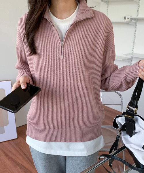 ABITOKYO（アビトーキョー）の「ハーフジップハイネックニットプルオーバー（ニット/セーター・レディース・ブラック/ベージュ/ネイビー/ピンク/イエロー/ブルーグレー/チャコールグレー・FREE）」の20枚目の写真