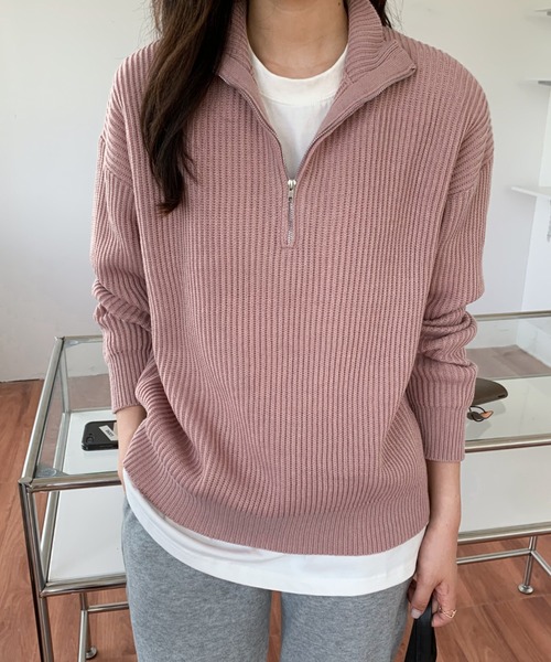 ABITOKYO（アビトーキョー）の「ハーフジップハイネックニットプルオーバー（ニット/セーター・レディース・ブラック/ベージュ/ネイビー/ピンク/イエロー/ブルーグレー/チャコールグレー・FREE）」の21枚目の写真
