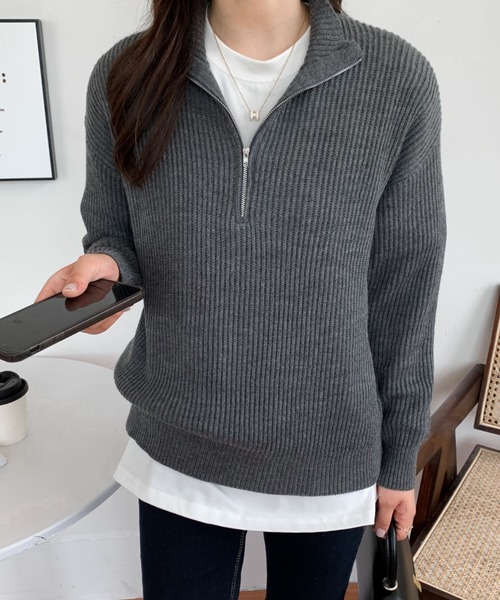 ABITOKYO（アビトーキョー）の「ハーフジップハイネックニットプルオーバー（ニット/セーター・レディース・ブラック/ベージュ/ネイビー/ピンク/イエロー/ブルーグレー/チャコールグレー・FREE）」の18枚目の写真