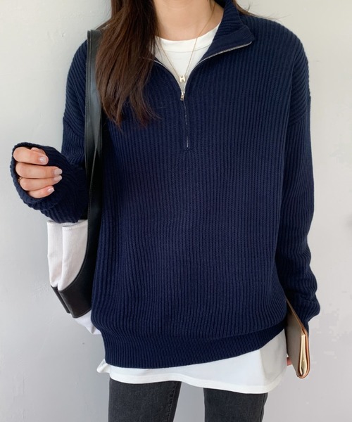 ABITOKYO（アビトーキョー）の「ハーフジップハイネックニットプルオーバー（ニット/セーター・レディース・ブラック/ベージュ/ネイビー/ピンク/イエロー/ブルーグレー/チャコールグレー・FREE）」の10枚目の写真