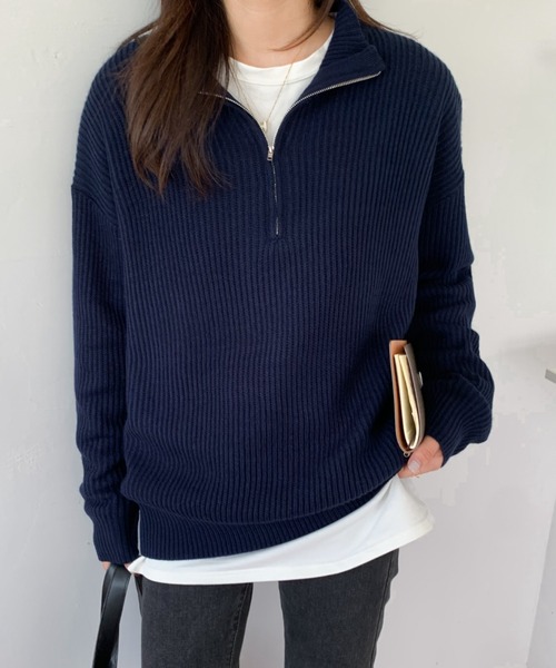 ABITOKYO（アビトーキョー）の「ハーフジップハイネックニットプルオーバー（ニット/セーター・レディース・ブラック/ベージュ/ネイビー/ピンク/イエロー/ブルーグレー/チャコールグレー・FREE）」の11枚目の写真