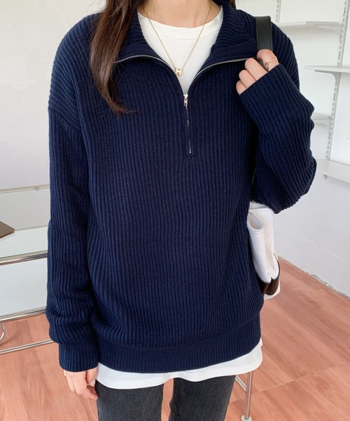 ABITOKYO（アビトーキョー）の「ハーフジップハイネックニットプルオーバー（ニット/セーター・レディース・ブラック/ベージュ/ネイビー/ピンク/イエロー/ブルーグレー/チャコールグレー・FREE）」の12枚目の写真