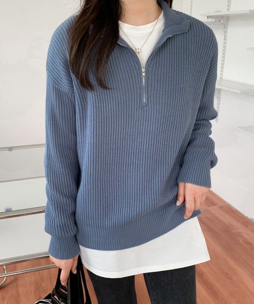 ABITOKYO（アビトーキョー）の「ハーフジップハイネックニットプルオーバー（ニット/セーター・レディース・ブラック/ベージュ/ネイビー/ピンク/イエロー/ブルーグレー/チャコールグレー・FREE）」の13枚目の写真