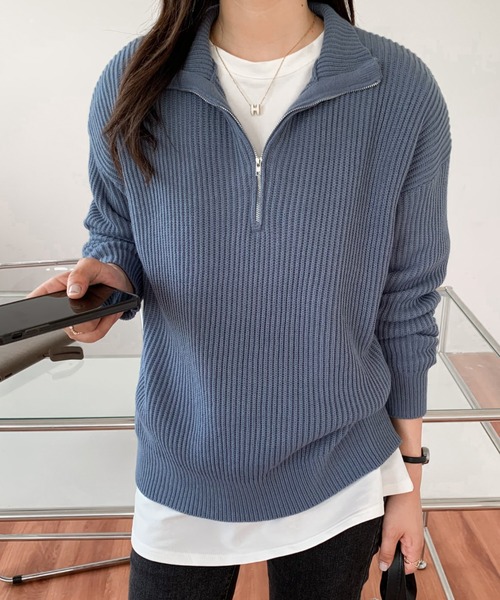 ABITOKYO（アビトーキョー）の「ハーフジップハイネックニットプルオーバー（ニット/セーター・レディース・ブラック/ベージュ/ネイビー/ピンク/イエロー/ブルーグレー/チャコールグレー・FREE）」の15枚目の写真