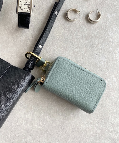 本革ダブルポケットラウンドファスナースマートキーケース（キー