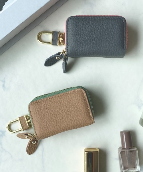 セール】本革ダブルポケットラウンドファスナースマートキーケース