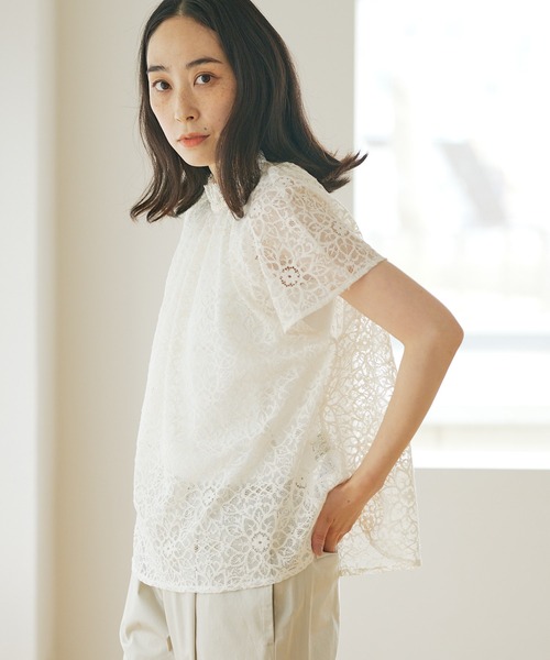 PUAL CE CIN（ピュアルセシン）の「清潔感と品の良さが漂う華やぎレースブラウス（シャツ/ブラウス・レディース・ブラック/アイボリー・FREE）」の10枚目の写真