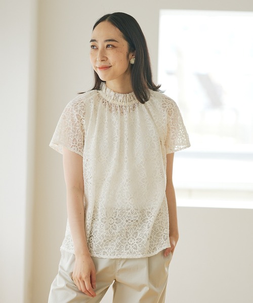 PUAL CE CIN（ピュアルセシン）の「清潔感と品の良さが漂う華やぎレースブラウス（シャツ/ブラウス・レディース・ブラック/アイボリー・FREE）」の3枚目の写真