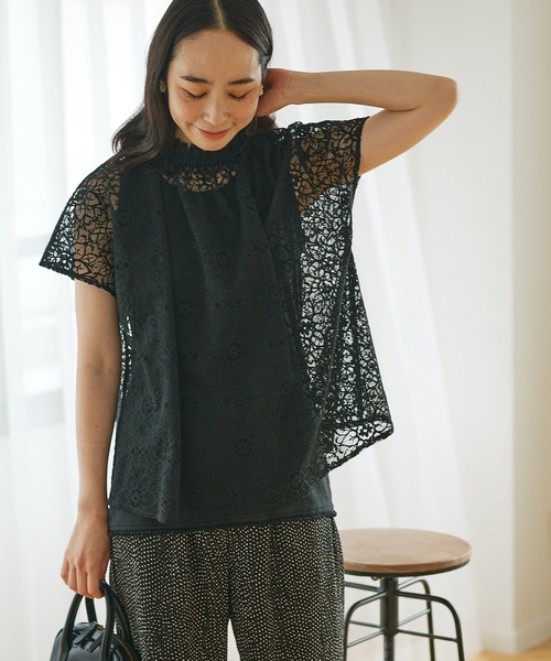 PUAL CE CIN（ピュアルセシン）の「清潔感と品の良さが漂う華やぎレースブラウス（シャツ/ブラウス・レディース・ブラック/アイボリー・FREE）」の6枚目の写真