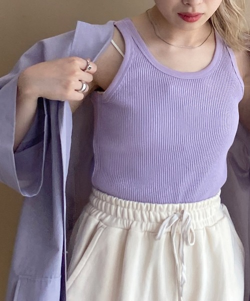 w closet（ダブルクローゼット）の「【2WAY】アメリカンスリーブタンクトップ（タンクトップ・レディース・ブラック/アイボリー/ラベンダー・FREE）」の3枚目の写真