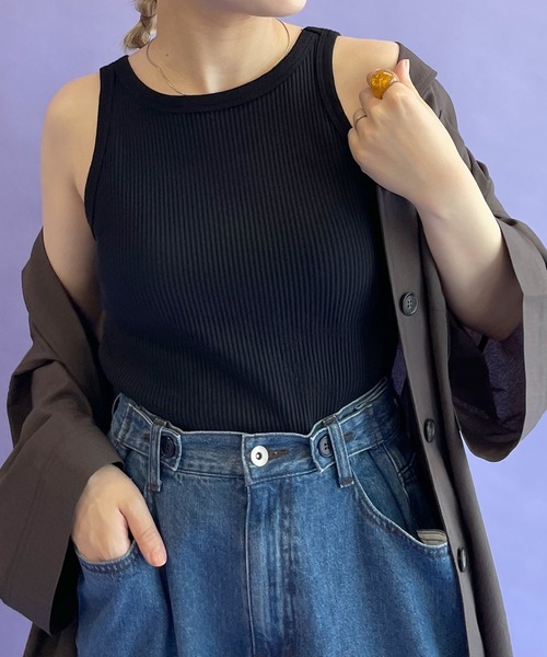 w closet（ダブルクローゼット）の「【2WAY】アメリカンスリーブタンクトップ（タンクトップ・レディース・ブラック/アイボリー/ラベンダー・FREE）」の2枚目の写真