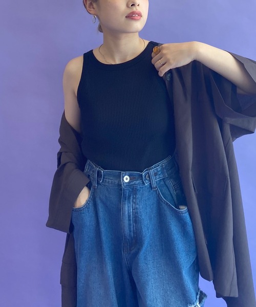 w closet（ダブルクローゼット）の「【2WAY】アメリカンスリーブタンクトップ（タンクトップ・レディース・ブラック/アイボリー/ラベンダー・FREE）」の18枚目の写真