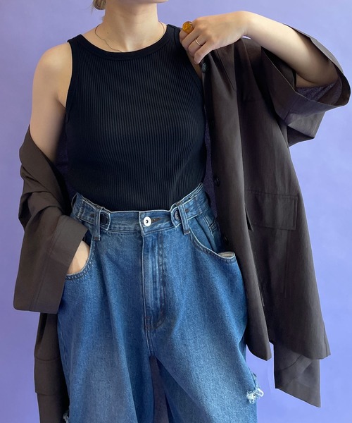 w closet（ダブルクローゼット）の「【2WAY】アメリカンスリーブタンクトップ（タンクトップ・レディース・ブラック/アイボリー/ラベンダー・FREE）」の22枚目の写真