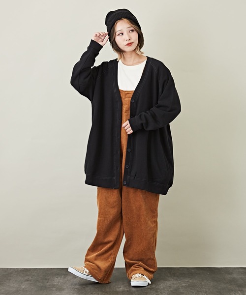 CUBE SUGAR（キューブシュガー）の「WEB限定スウェット配色ステッチ長袖カーディガン（カーディガン/ボレロ・レディース・パープル/ブラック/グレイッシュベージュ・M）」の10枚目の写真