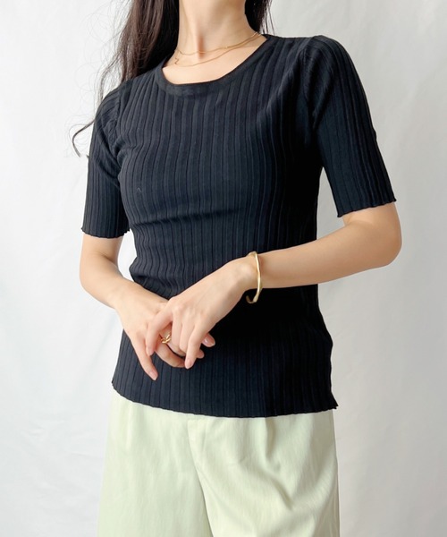 H.Warren(エイチウォーレン)の「クルーネックサマーリブ5部袖カットソー(Tシャツ/カットソー・レディース・ホワイト/ブラック/ピンク/ブルー/グリーン・FREE)」の3枚目の写真