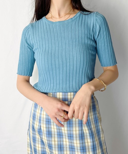 H.Warren(エイチウォーレン)の「クルーネックサマーリブ5部袖カットソー(Tシャツ/カットソー・レディース・ホワイト/ブラック/ピンク/ブルー/グリーン・FREE)」の22枚目の写真