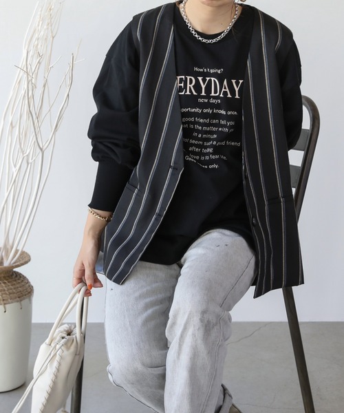 frames RAY CASSIN（フレームスレイカズン）の「WEB限定 ノーカラーストライプジレ セットアップ着用可（ベスト・レディース・ブラック系/グレー系・FREE）」の3枚目の写真