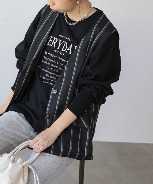 frames RAY CASSIN（フレームスレイカズン）の「WEB限定 ノーカラーストライプジレ セットアップ着用可（ベスト・レディース・ブラック系/グレー系・FREE）」の4枚目の写真