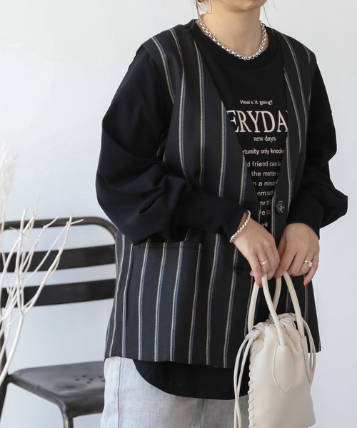 frames RAY CASSIN（フレームスレイカズン）の「WEB限定 ノーカラーストライプジレ セットアップ着用可（ベスト・レディース・ブラック系/グレー系・FREE）」の5枚目の写真