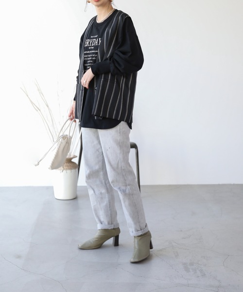 frames RAY CASSIN（フレームスレイカズン）の「WEB限定 ノーカラーストライプジレ セットアップ着用可（ベスト・レディース・ブラック系/グレー系・FREE）」の10枚目の写真