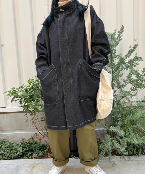 nemne store（ネンネストア）の「【低身長用サイズあり】デニムモッズコート（デニムジャケット・レディース・インディゴブルー/ブラック・SMALL/MEDIUM）」の4枚目の写真