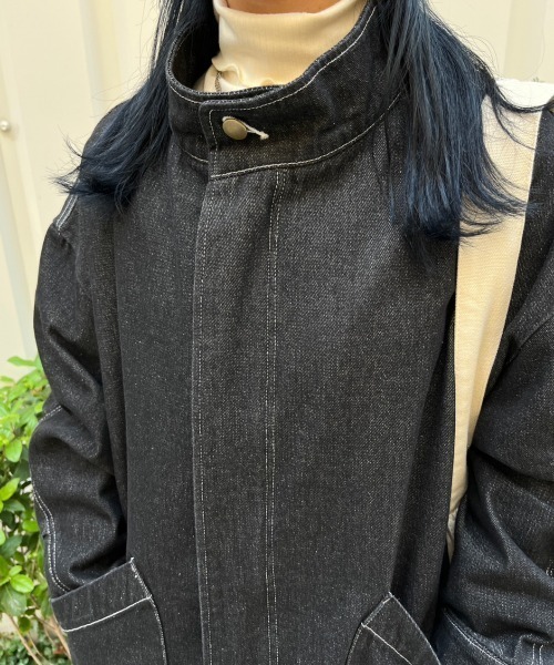 nemne store（ネンネストア）の「【低身長用サイズあり】デニムモッズコート（デニムジャケット・レディース・インディゴブルー/ブラック・SMALL/MEDIUM）」の7枚目の写真