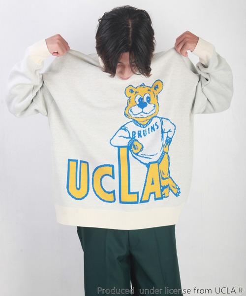 UCLA（ユーシーエルエー）の「UCLA　ベアー柄 オーバーサイズ クルーネック ニット（ニット/セーター・メンズ・アイボリー/ネイビー/グリーン/ブルー・L/M）」の2枚目の写真
