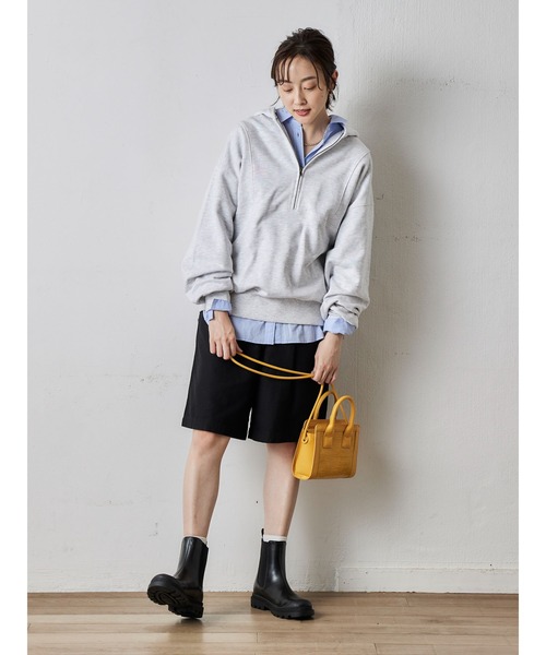 Green　Parks（グリーンパークス）の「ハーフZIP裏毛パーカーチュニック（パーカー・レディース・ブラック/ライトグレー系2/ダークグリーン・FREE）」の6枚目の写真