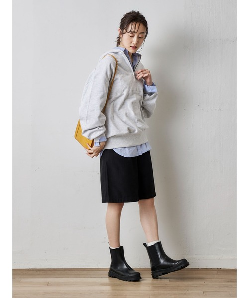 Green　Parks（グリーンパークス）の「ハーフZIP裏毛パーカーチュニック（パーカー・レディース・ブラック/ライトグレー系2/ダークグリーン・FREE）」の7枚目の写真