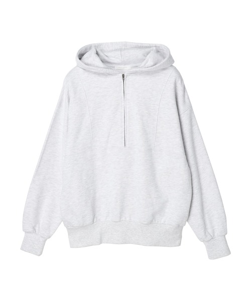 Green　Parks（グリーンパークス）の「ハーフZIP裏毛パーカーチュニック（パーカー・レディース・ブラック/ライトグレー系2/ダークグリーン・FREE）」の15枚目の写真