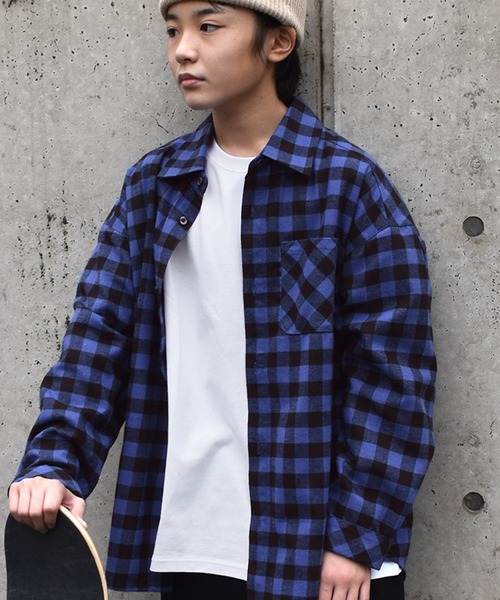 GLAZOS（グラソス）の「ブロックチェック長袖シャツ（シャツ/ブラウス・キッズ・ホワイト/パープル/レッド/イエロー/ブルー/グリーン・140cm/150cm/160cm/170cm）」の3枚目の写真