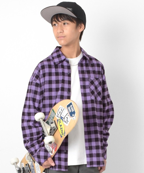 GLAZOS（グラソス）の「ブロックチェック長袖シャツ（シャツ/ブラウス・キッズ・ホワイト/パープル/レッド/イエロー/ブルー/グリーン・140cm/150cm/160cm/170cm）」の8枚目の写真