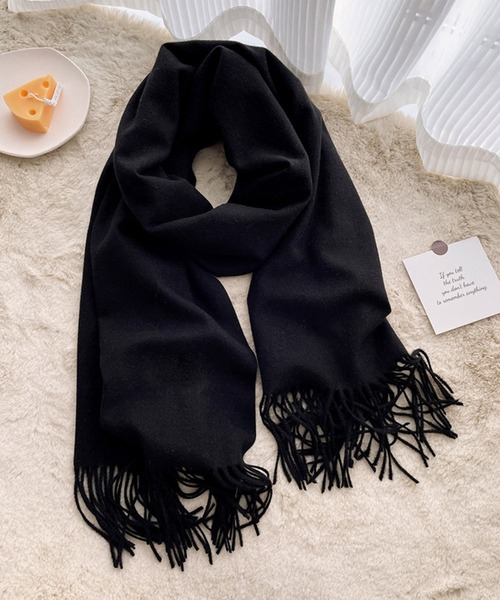 SAISON DE PAPILLON(セゾンドパピヨン)の「ウールタッチ大判マフラー(マフラー・レディース・ブラック/アイボリー/グレー/マスタード/チャコール/パープル/ブラウン・フリー)」の3枚目の写真