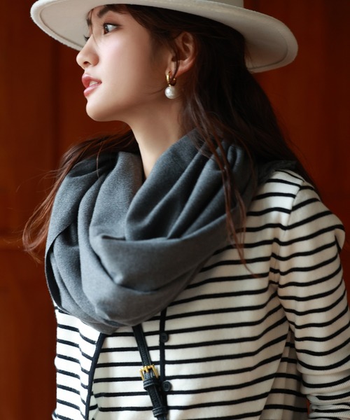 SAISON DE PAPILLON(セゾンドパピヨン)の「ウールタッチ大判マフラー(マフラー・レディース・ブラック/アイボリー/グレー/マスタード/チャコール/パープル/ブラウン・フリー)」の12枚目の写真