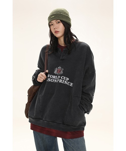 MASONPRINCE（メイソンプリンス）の「オーバーサイズVネックプルオーバースウェット WY6120【MASONPRINCE】（スウェット・メンズ・ブラウン/ダークグレー・L/M/S）」の2枚目の写真