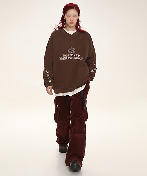 MASONPRINCE（メイソンプリンス）の「オーバーサイズVネックプルオーバースウェット WY6120【MASONPRINCE】（スウェット・メンズ・ブラウン/ダークグレー・L/M/S）」の3枚目の写真