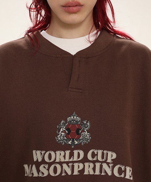 MASONPRINCE（メイソンプリンス）の「オーバーサイズVネックプルオーバースウェット WY6120【MASONPRINCE】（スウェット・メンズ・ブラウン/ダークグレー・L/M/S）」の4枚目の写真
